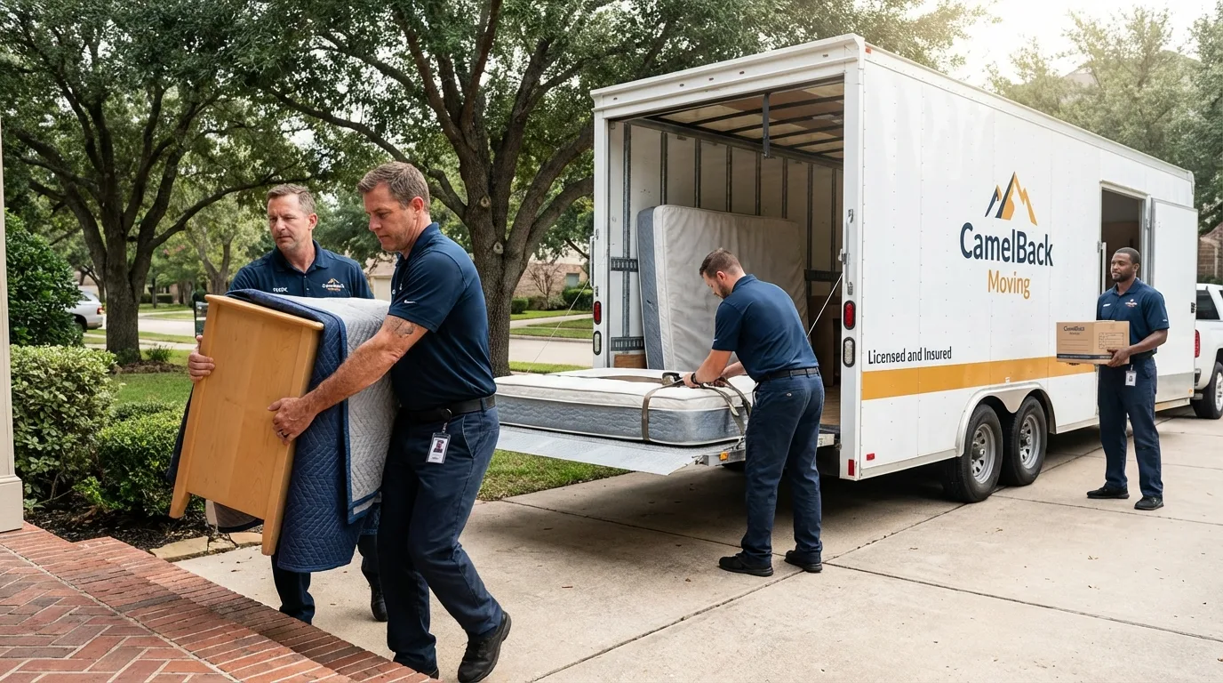 Crew loading residential truck for cross-state move from McConnelsville, OH