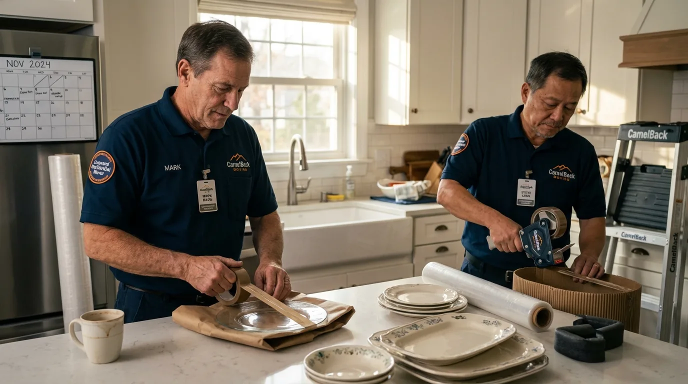 Professional crew packing kitchen dishware in McConnelsville, OH